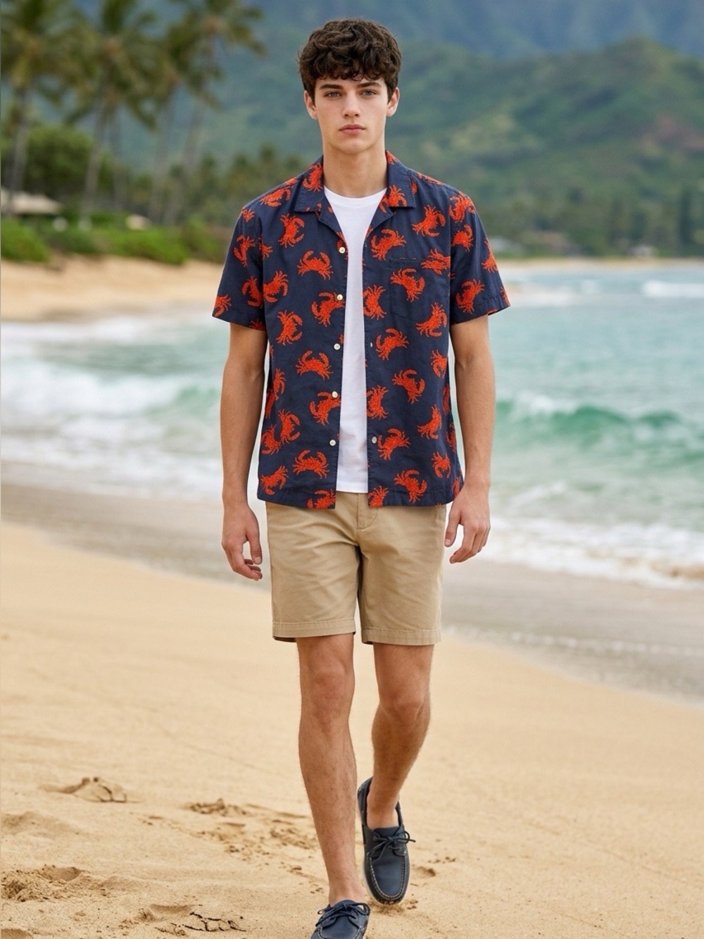 Kid’s GAP Navy Short-Sleeve Button-Down with red Crab Print